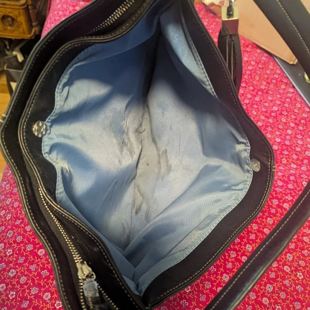 Perlina Y2K Leather Hobo Bag Shoulder Crescent‎ Baguette Tassel Silver Hardware